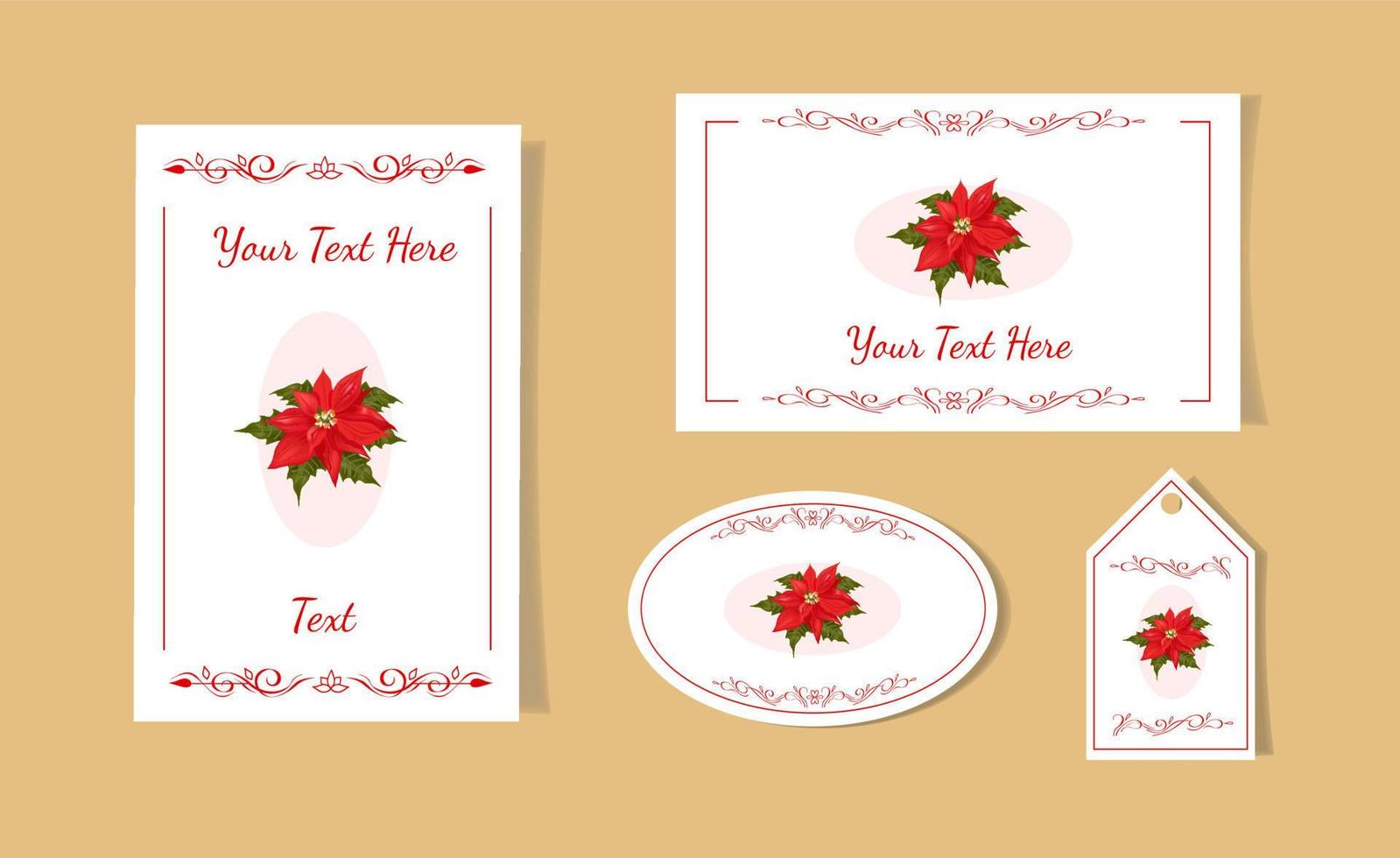 bewerkbare wit en rood sjabloon, uitnodiging kaart, folder, envelop, bedrijf kaart, sticker, label, verzameling, set, kerstster Kerstmis ster ontwerp hand- getrokken bloemen vignet lijsten, verkoop, advertentie, reclame vector