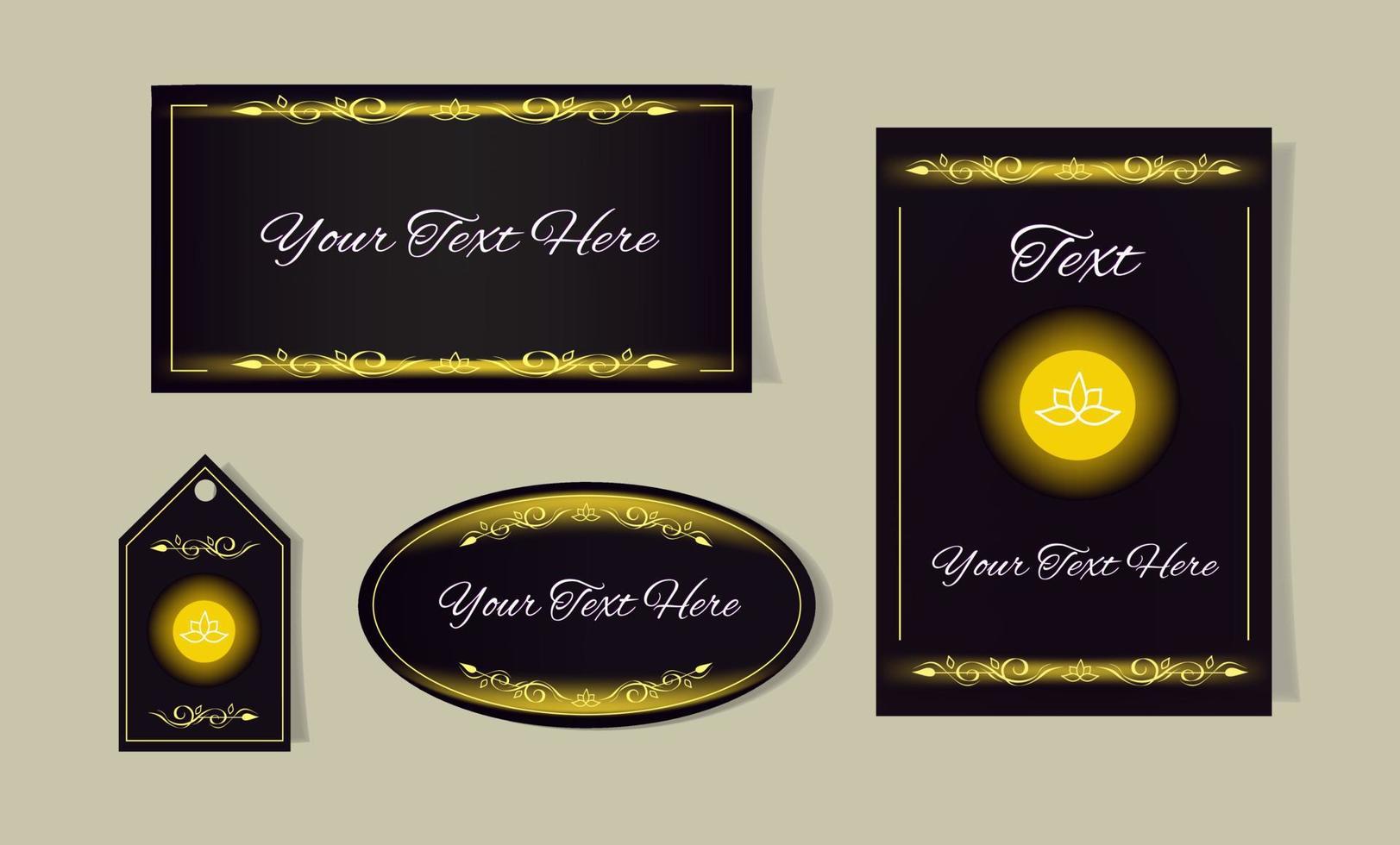 glimmend luxe bewerkbare zwart en gouden sjabloon, uitnodiging kaart, folder, envelop, bedrijf kaart, sticker, label, verzameling, set, elegant ontwerp hand- getrokken bloemen vignet lijsten, verkoop, advertentie, reclame vector