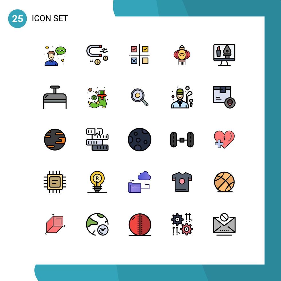 pak van 25 modern gevulde lijn vlak kleuren tekens en symbolen voor web afdrukken media zo net zo gereedschap China bedrijf licht productie bewerkbare vector ontwerp elementen