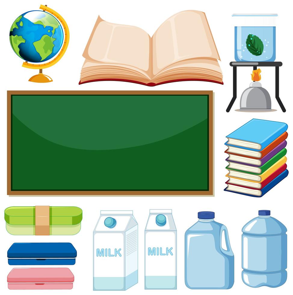 set school items op witte achtergrond vector