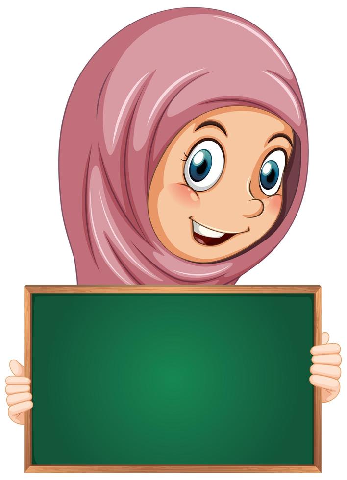 leeg tekenmalplaatje met moslimmeisje op witte achtergrond vector