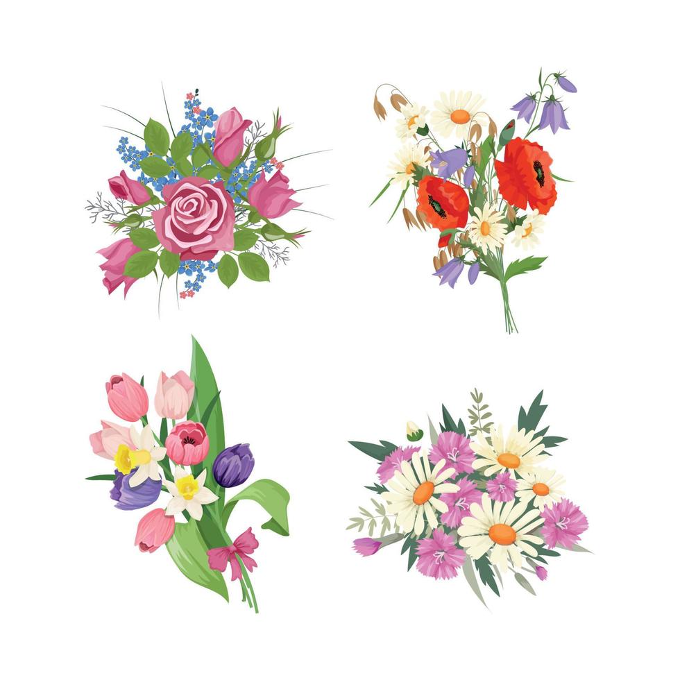 setje boeketten bloemen vector