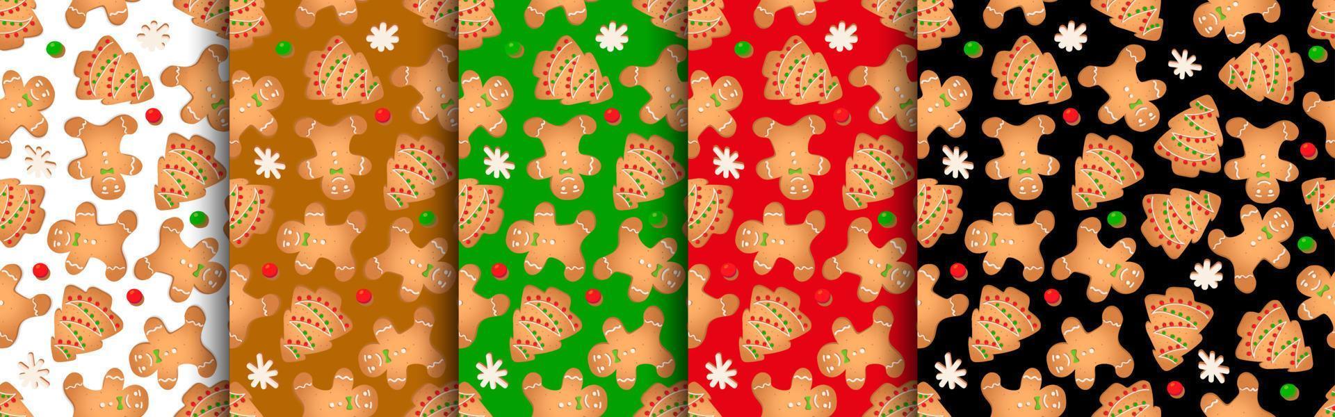 naadloos patroon met gember koekjes. peperkoek Mens, Kerstmis boom, sneeuwvlok. vector