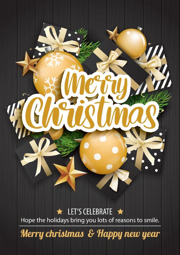 vrolijk Kerstmis met glas bal en giftbox voor folder brochure achtergrond uitnodiging thema concept. gelukkig vakantie groet banier en kaart sjabloon. vector