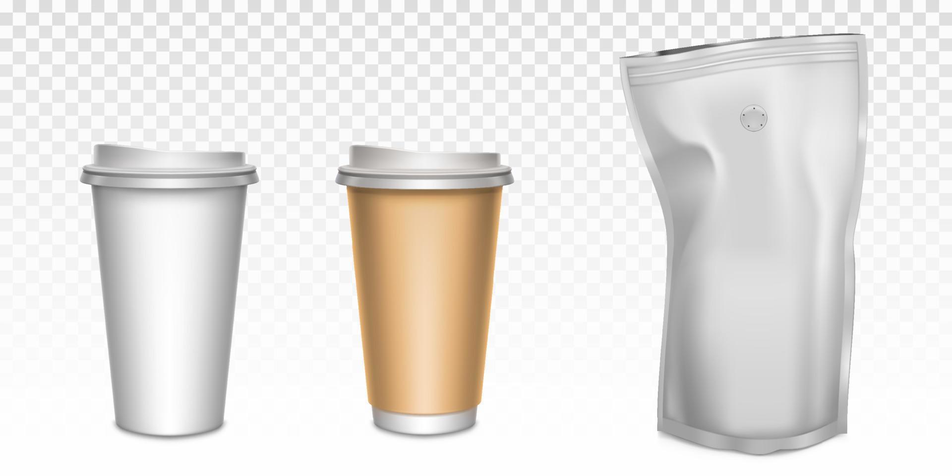 papier cups voor thee en koffie, folie ritssluiting slot zak vector