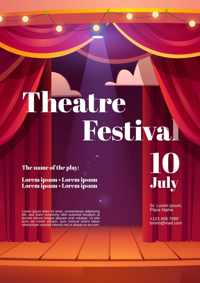 theater festival tekenfilm poster met rood achter de schermen vector