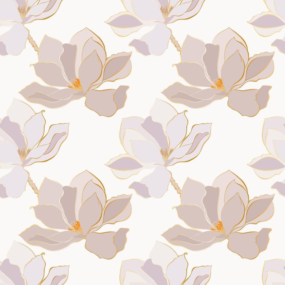 magnolia patroon, omtrek bloemen goud helling vector