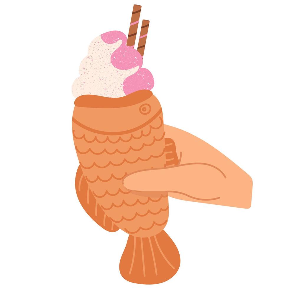 taiyaki - Japans visvormig taart.japans straat voedsel toetje met ijs room vector