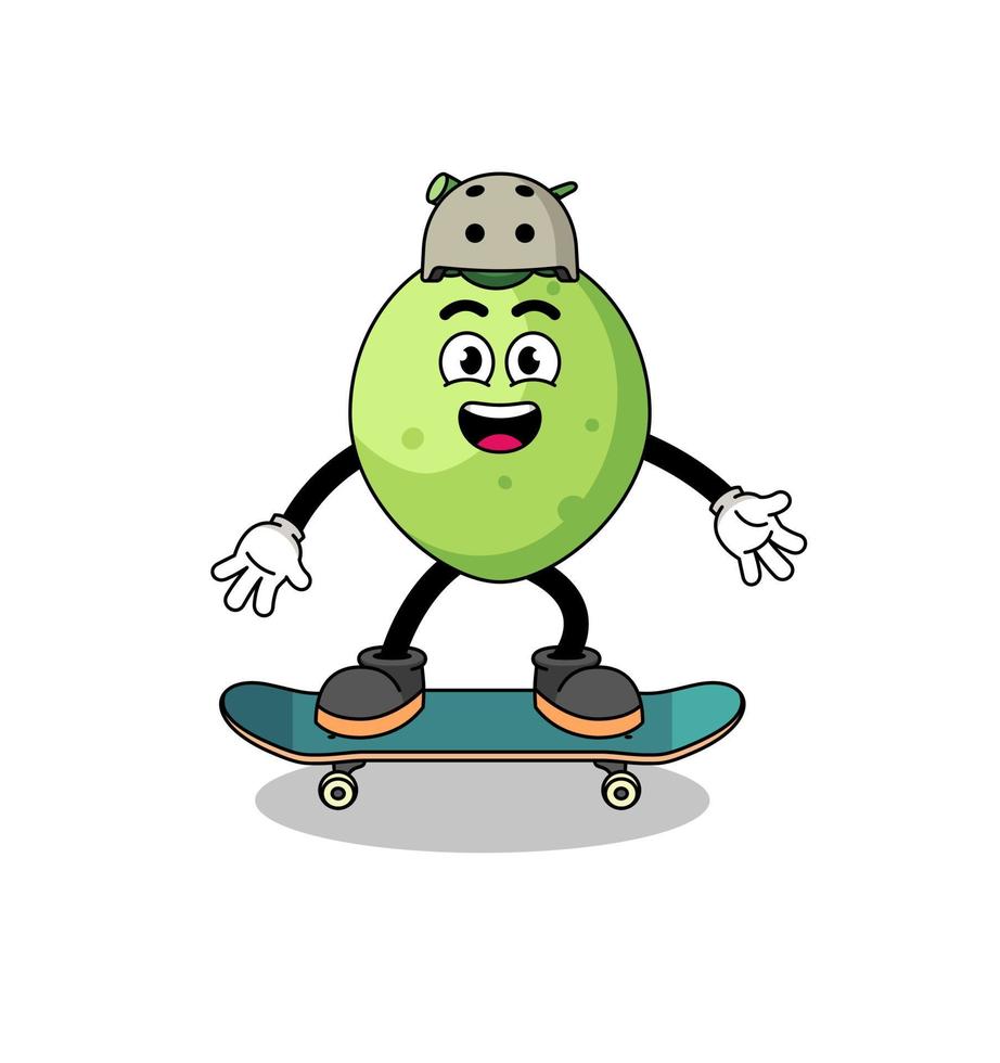 kokosnoot mascotte spelen een skateboard vector