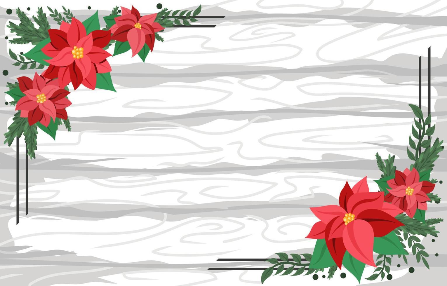 houten structuur met kerstster bloemen vector