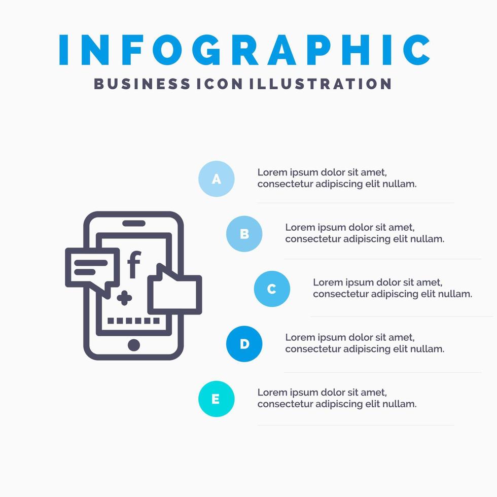 Promotie sociaal sociaal Promotie digitaal lijn icoon met 5 stappen presentatie infographics achtergrond vector