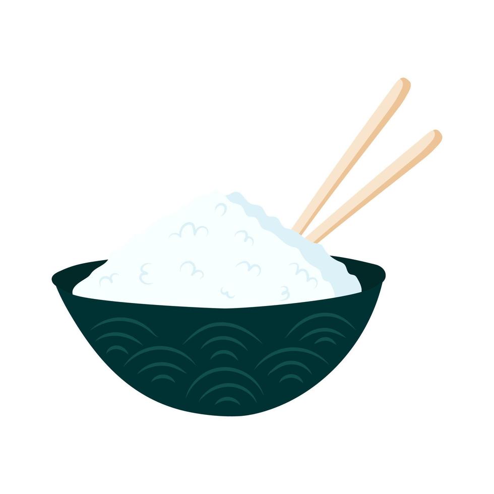 gekookt rijst- in een bord. vector illustratie