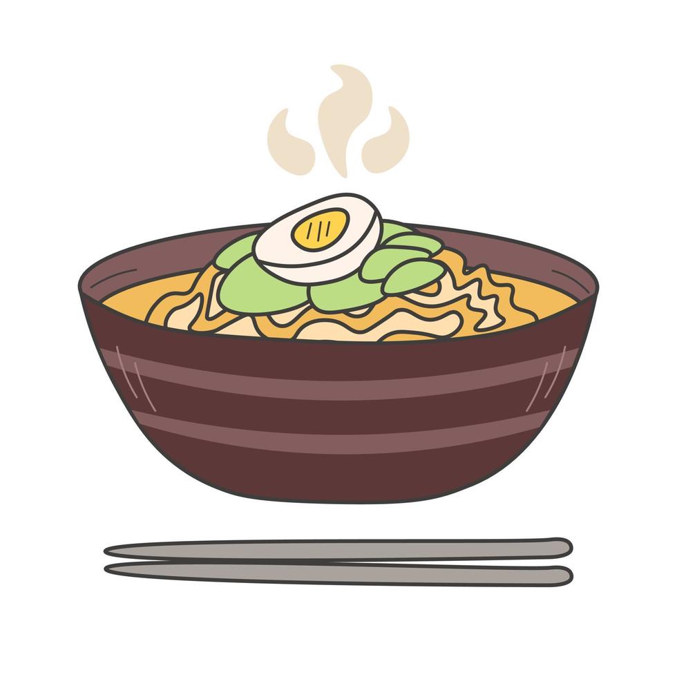 Aziatisch voedsel ramen met eetstokjes tekening vector