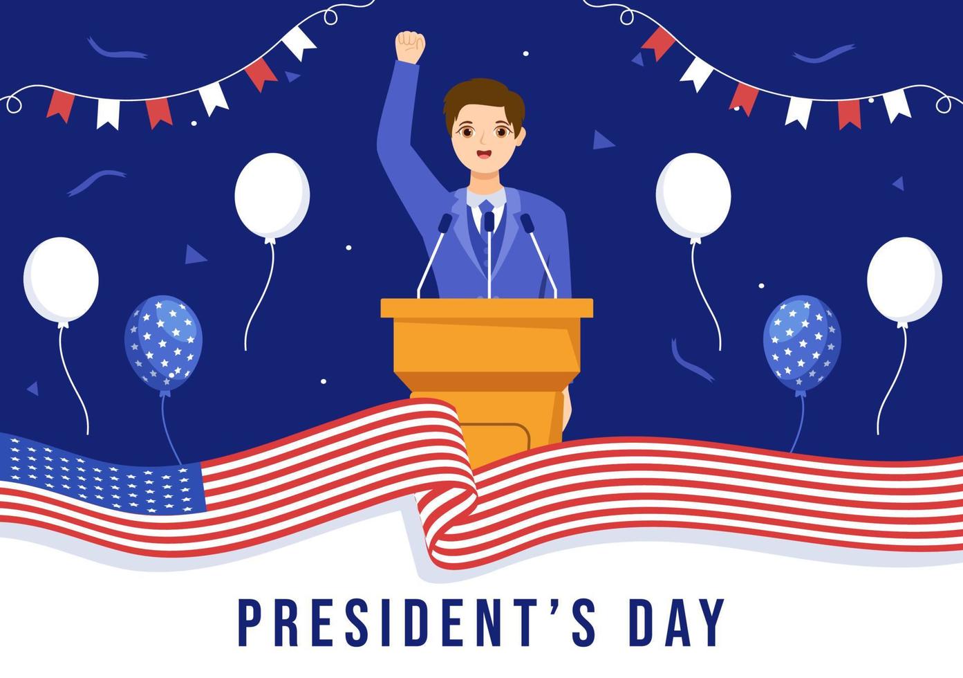 gelukkig presidenten dag met sterren en Verenigde Staten van Amerika vlag voor de president van Amerika geschikt voor poster in vlak tekenfilm hand- getrokken Sjablonen illustratie vector