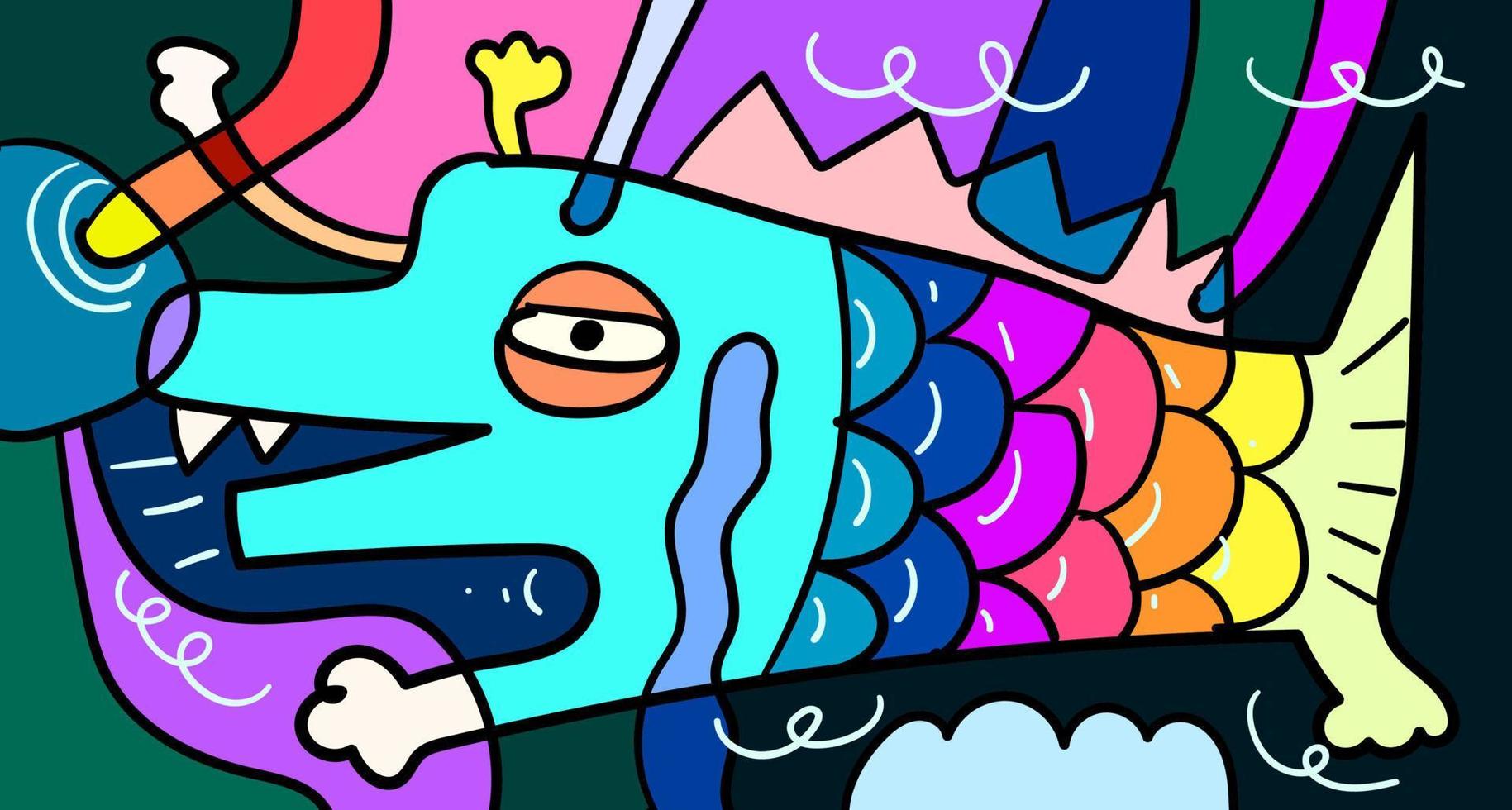 vector kleurrijk abstract tekening hand- getrokken monster en dier illustratie voor digitaal banier ontwerp 2023