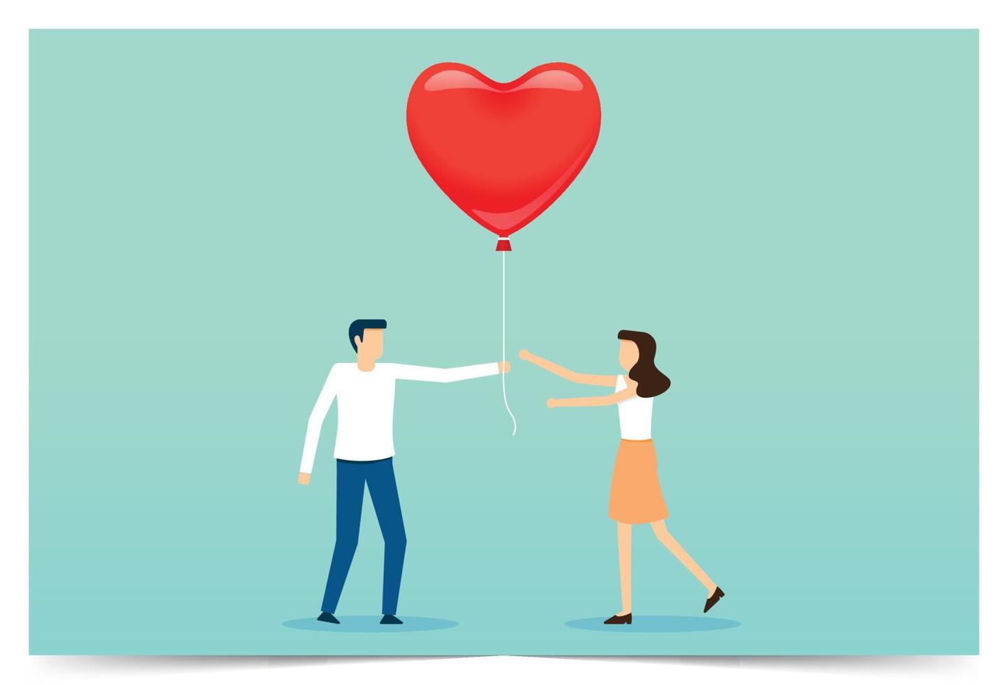 Valentijnsdag dag, Mens en vrouw Holding hart ballon, vriendin en vriendje stel, harten teken vector