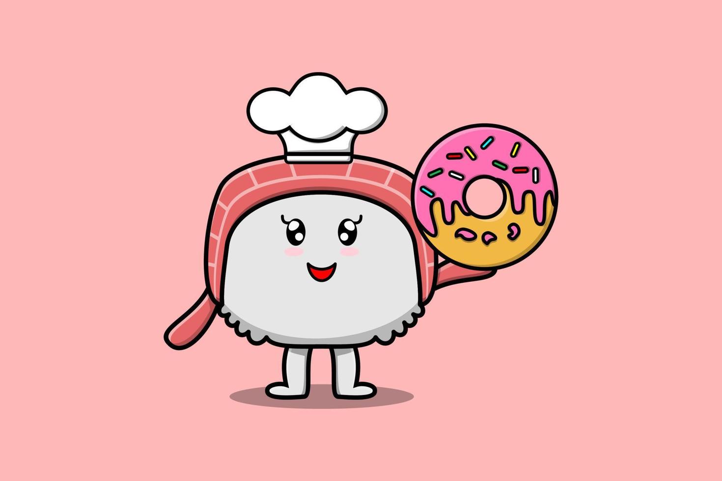 schattig tekenfilm sushi chef karakter donuts vector