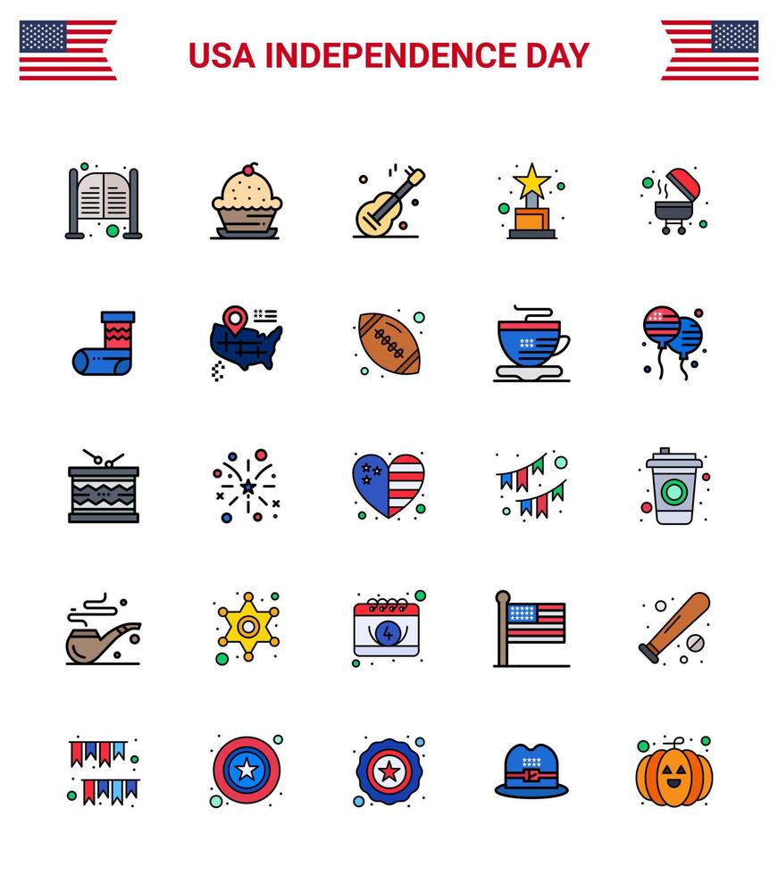 gelukkig onafhankelijkheid dag Verenigde Staten van Amerika pak van 25 creatief vlak gevulde lijnen van barbecue prijs zoet prestatie Verenigde Staten van Amerika bewerkbare Verenigde Staten van Amerika dag vector ontwerp elementen