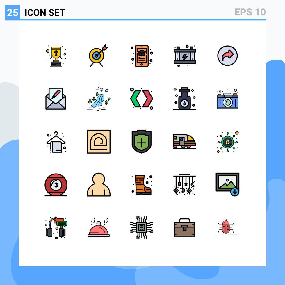 modern reeks van 25 gevulde lijn vlak kleuren en symbolen zo net zo Rechtsaf eenvoudig aan het leren accu energie bewerkbare vector ontwerp elementen