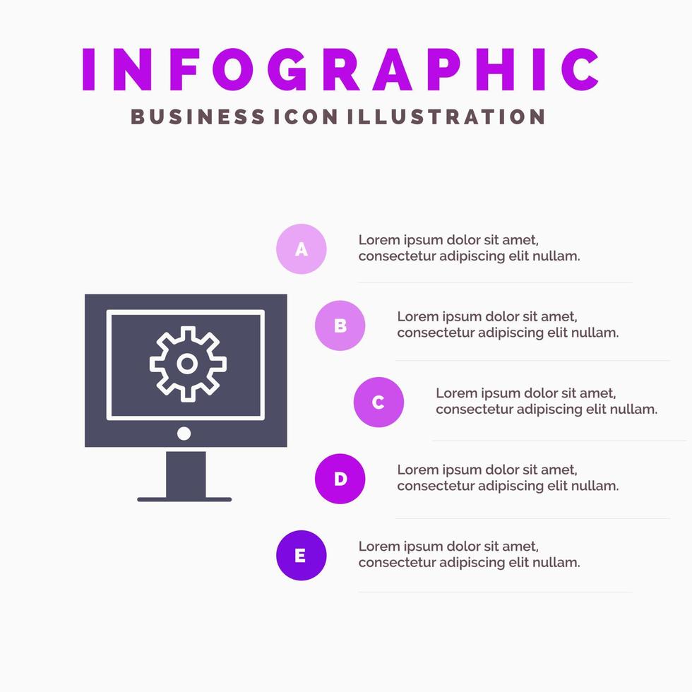 online ondersteuning onderhoud technisch bijstand technisch ondersteuning web onderhoud solide icoon infographics 5 stappen presentatie achtergrond vector