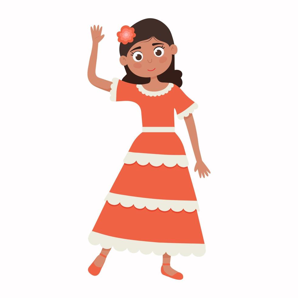 tekenfilm Latijns meisje, vector illustratie Aan wit achtergrond