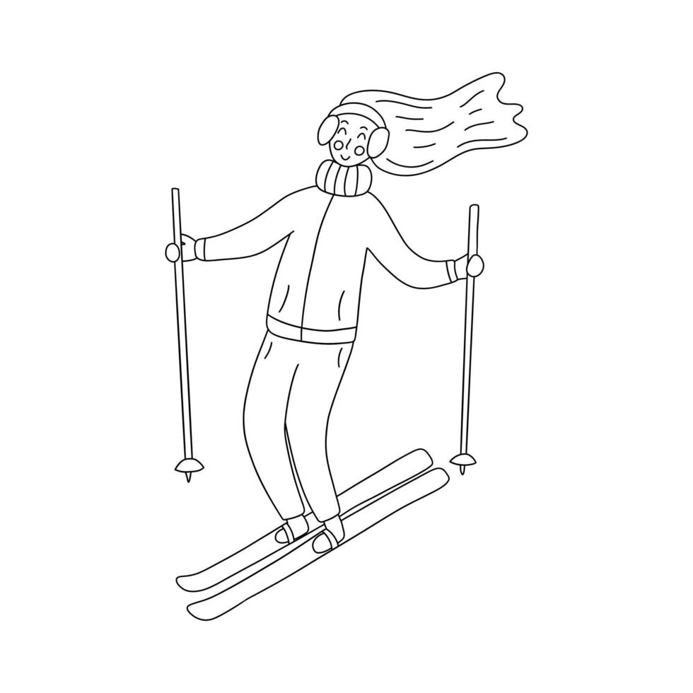gelukkig meisje is skiën naar beneden een heuvel. vector