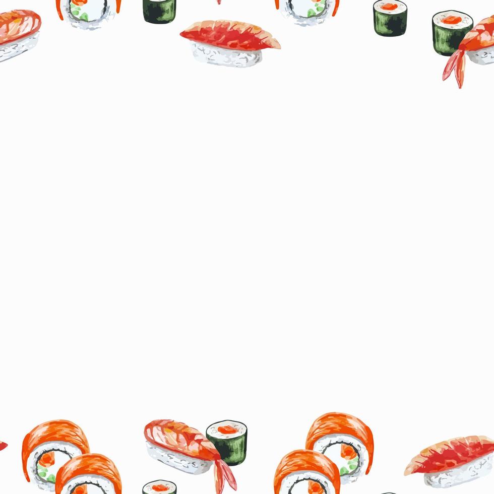 naadloos patroon sushi Philadelphia kader waterverf illustratie voor decor, uitnodiging, restaurant menu vector