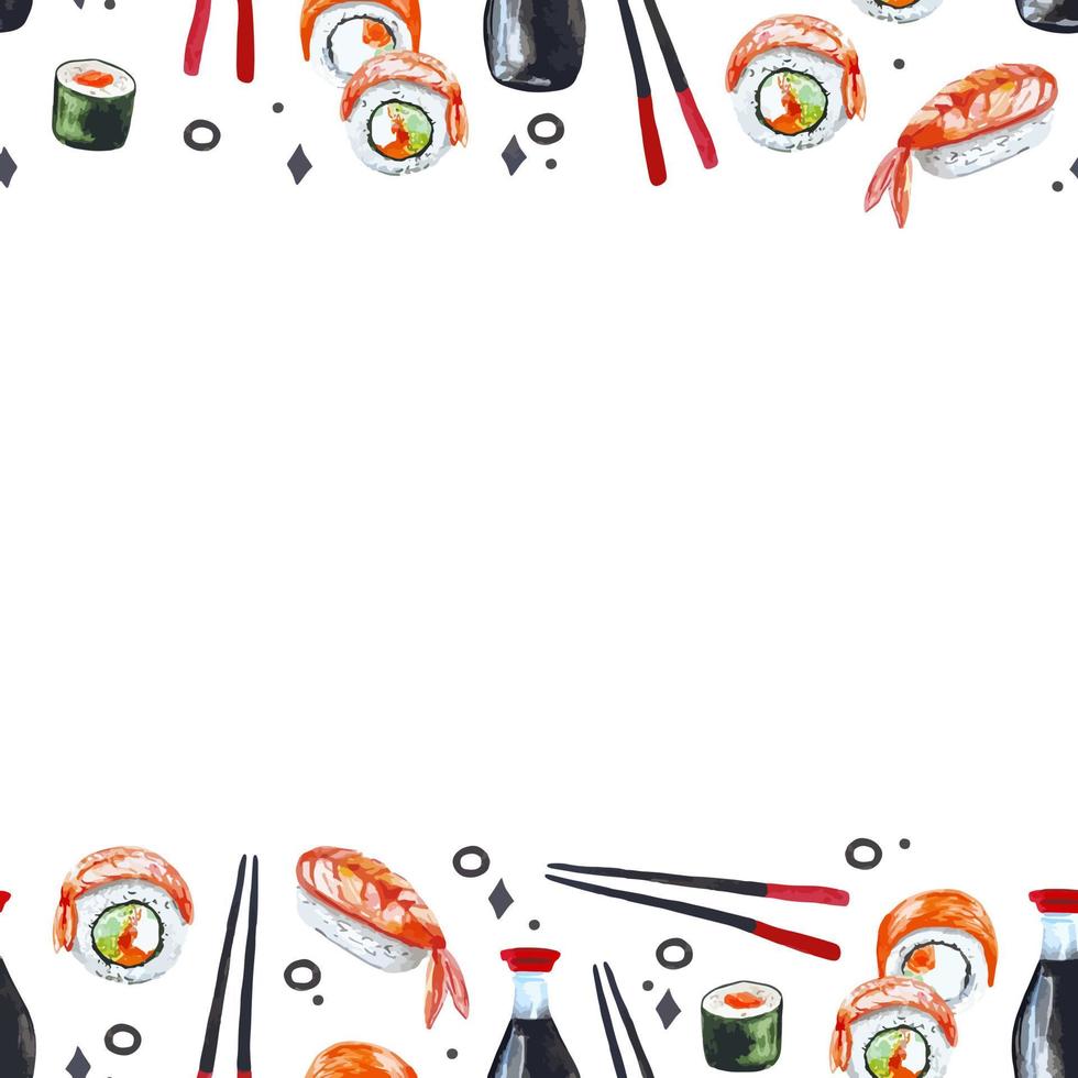 naadloos patroon sushi kader waterverf illustratie voor decor, uitnodiging, restaurant menu vector