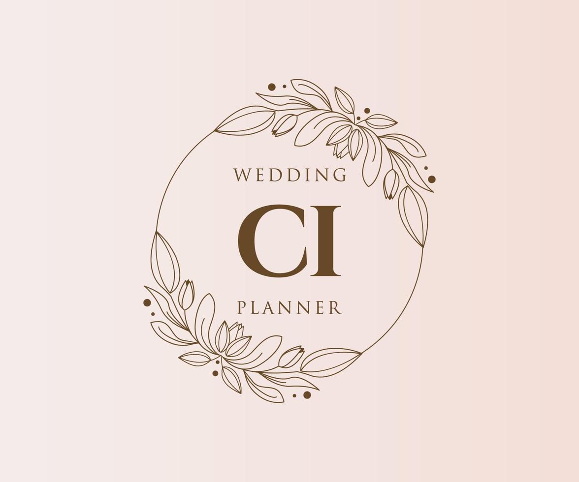 ci initialen brief bruiloft monogram logos verzameling, hand- getrokken modern minimalistisch en bloemen Sjablonen voor uitnodiging kaarten, opslaan de datum, elegant identiteit voor restaurant, boetiek, cafe in vector