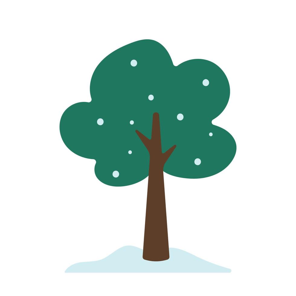 gemakkelijk winter boom met sneeuw in schattig tekenfilm vector illustratie