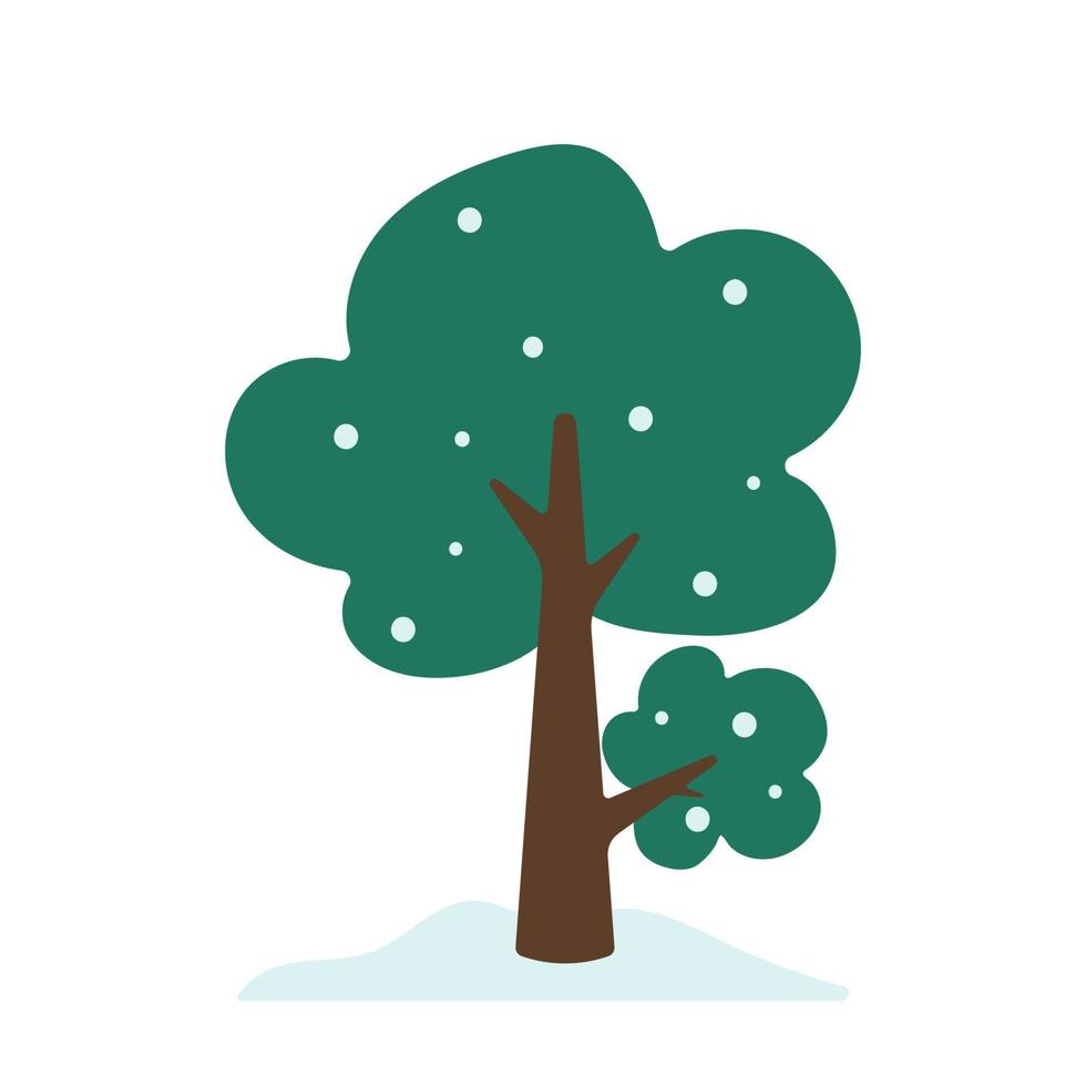 gemakkelijk winter boom met sneeuw in schattig tekenfilm vector illustratie