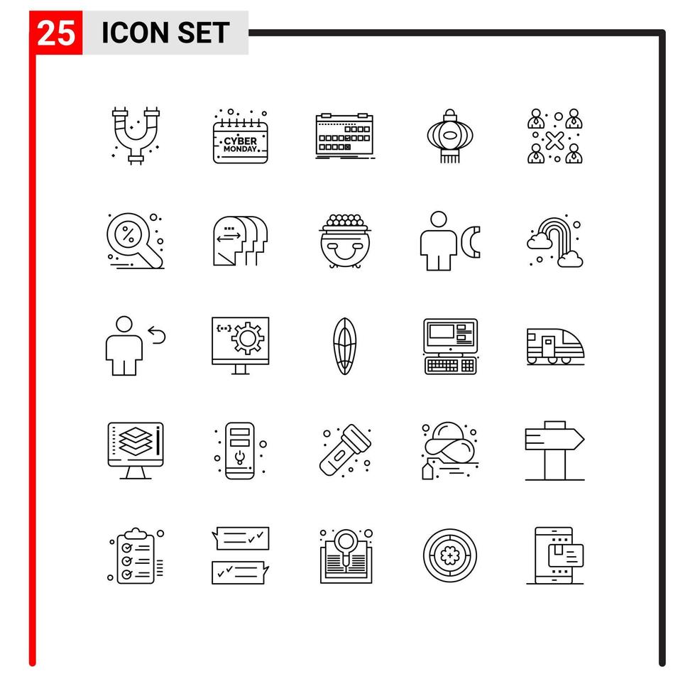 25 lijn concept voor websites mobiel en apps Chinese licht teken lantaarn vrijlating bewerkbare vector ontwerp elementen