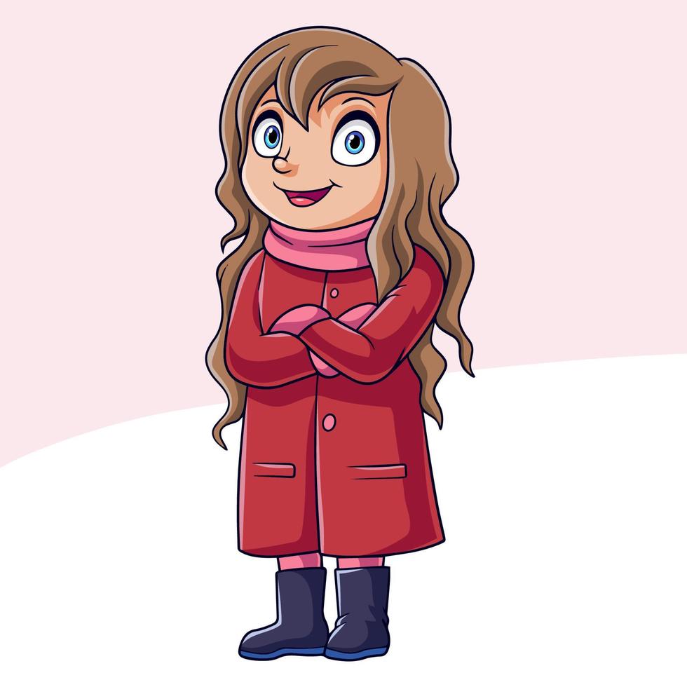 tekenfilm gelukkig weinig meisje in winter kleren vector