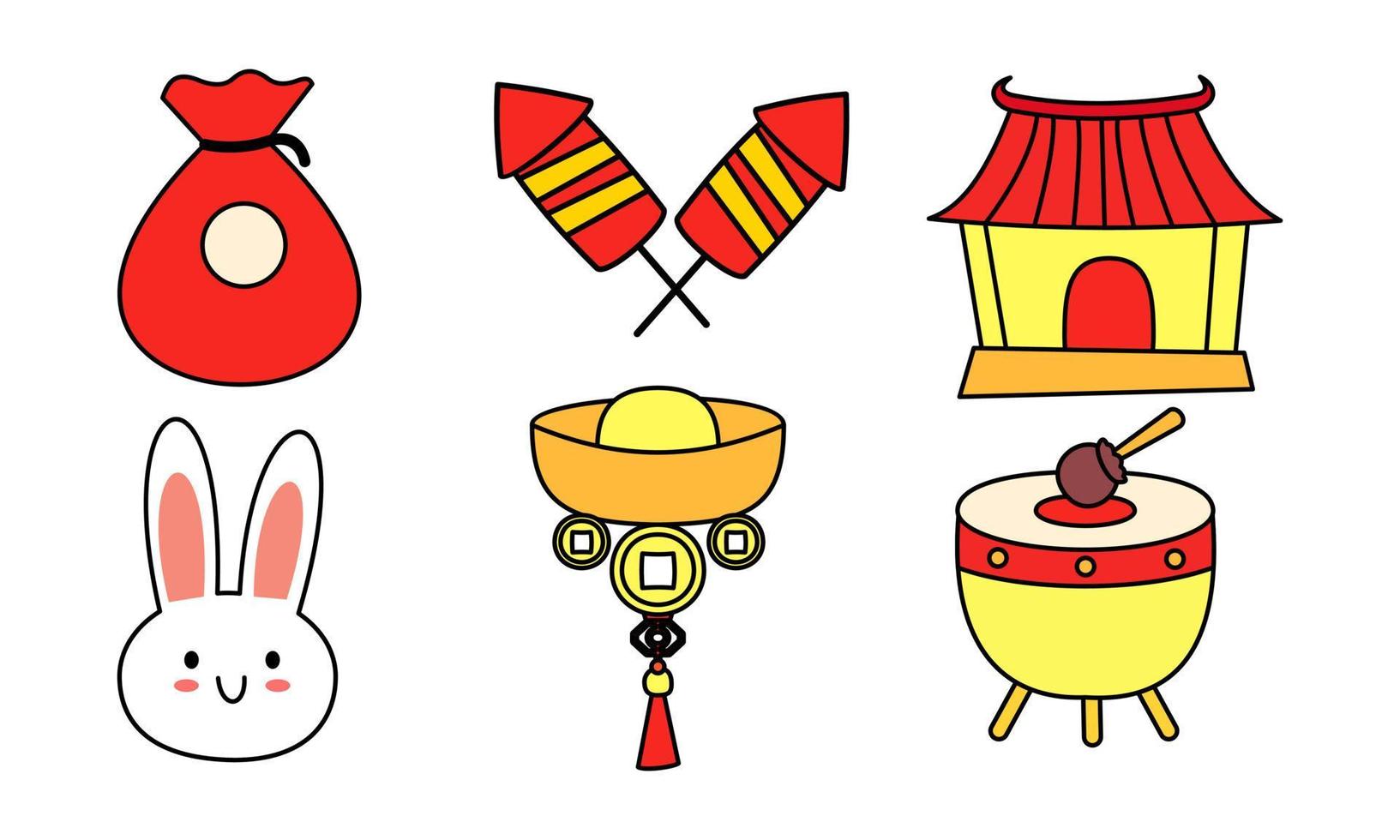 gelukkig Chinese nieuw jaar tekenfilm schetsen viering elementen vector