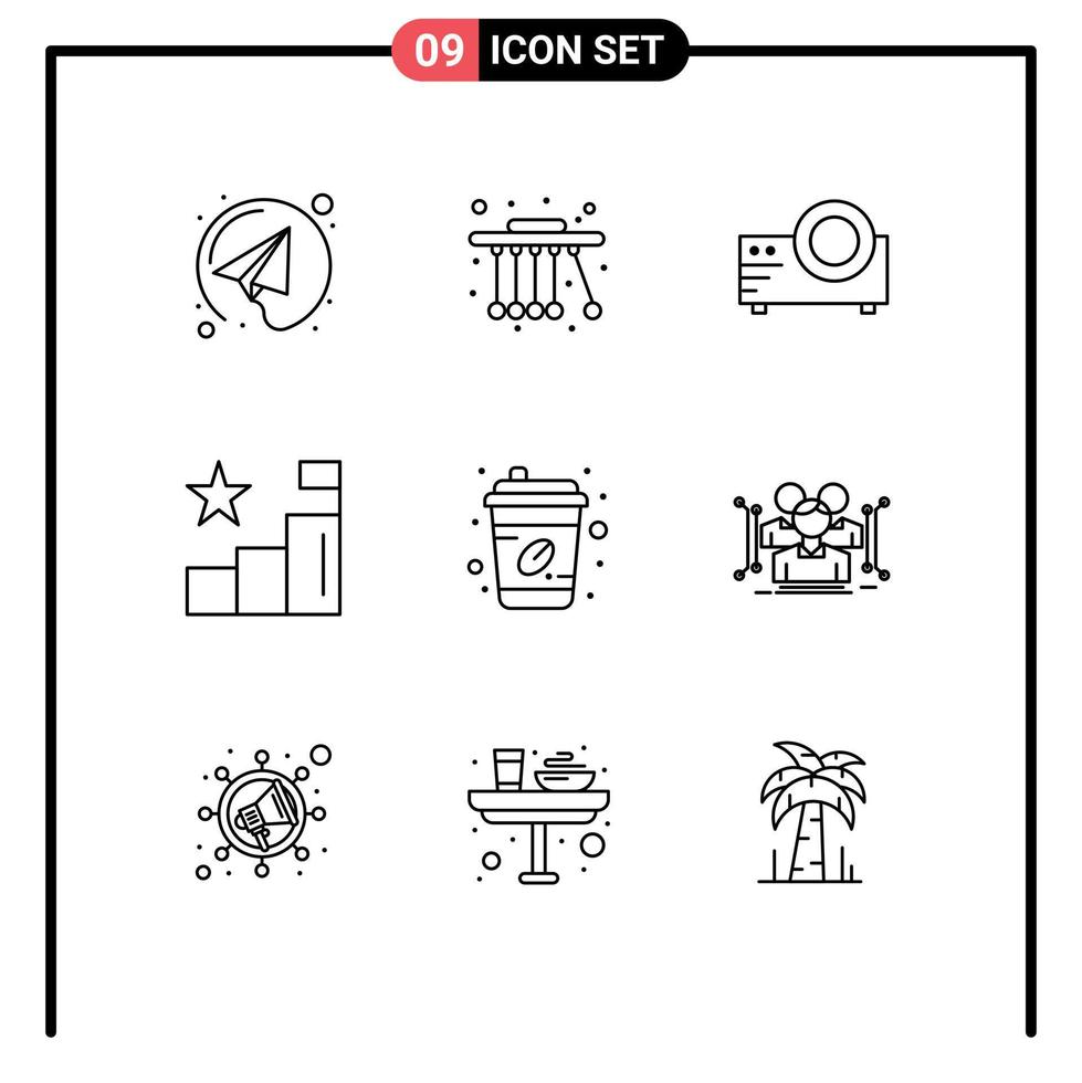 voorraad vector icoon pak van 9 lijn tekens en symbolen voor afhaalmaaltijd koffie kop film koffie diagram bewerkbare vector ontwerp elementen