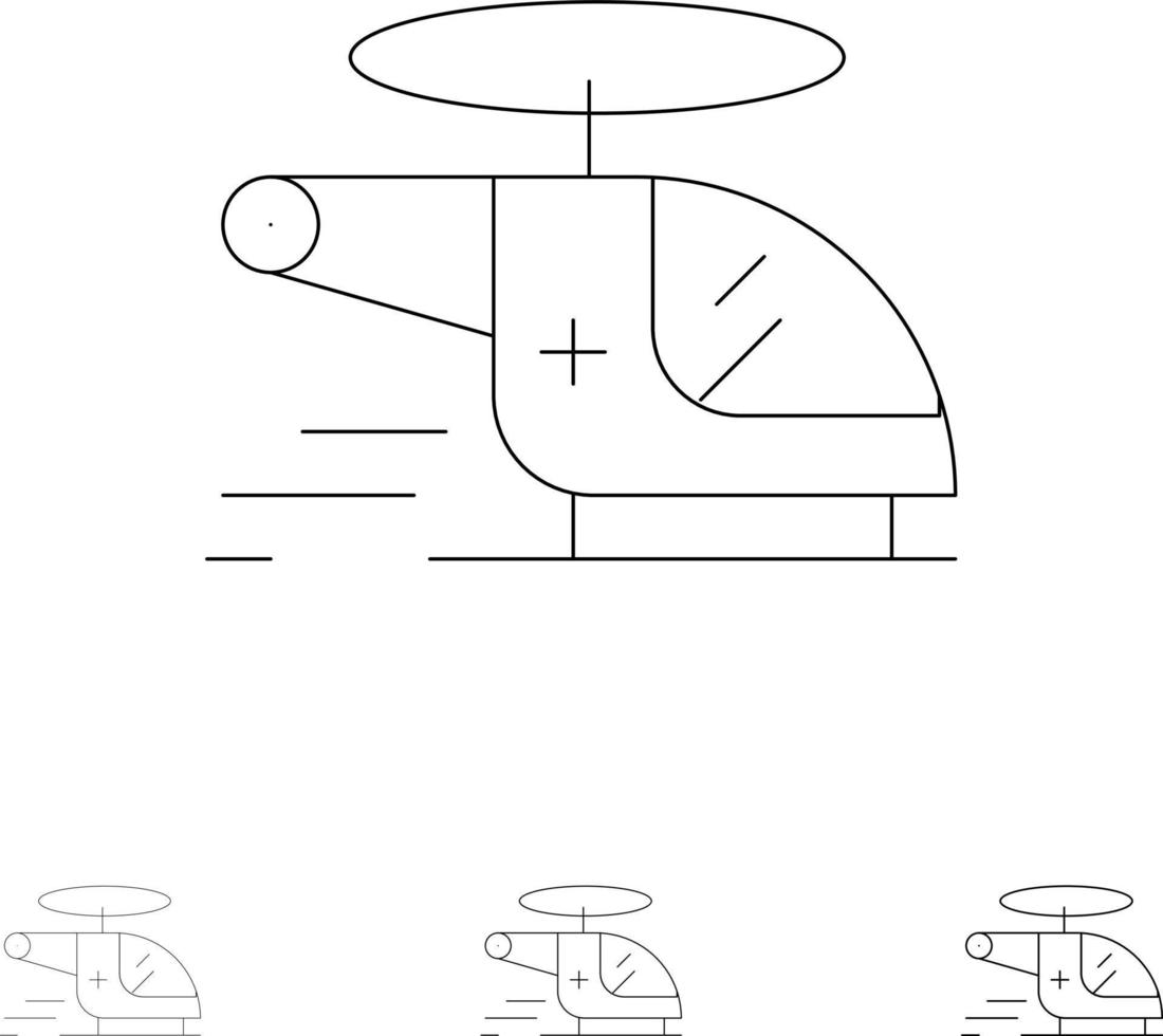 helikopter bijl medisch ambulance lucht stoutmoedig en dun zwart lijn icoon reeks vector