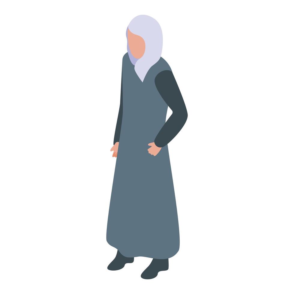 Arabisch klasse vrouw icoon isometrische vector. moslim online vector
