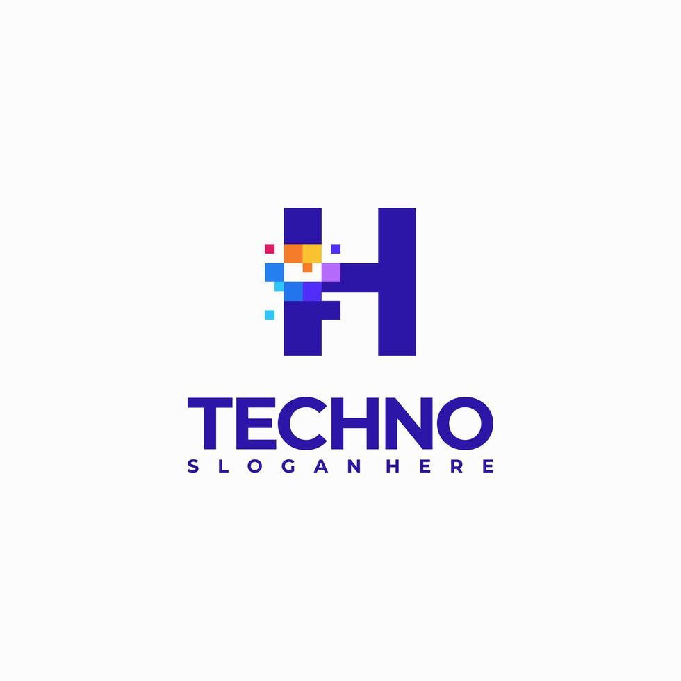 h pixel brief logo ontwerp sjabloon, pixel technologie logo symbool concept vector