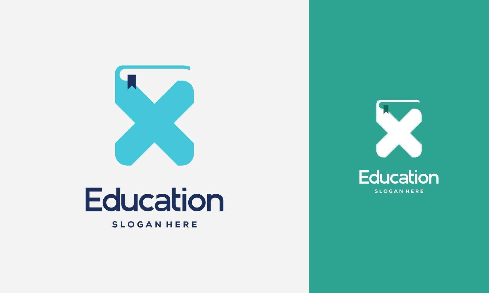 vlak eerste X boek logo ontwerp concept vector illustratie, onderwijs boek logo symbool sjabloon