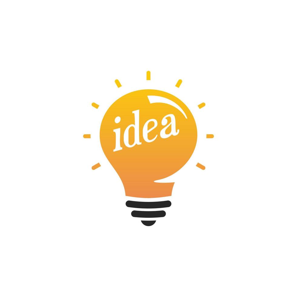 nieuw idee symbool, vlak helder tekenfilm lamp. idee icoon, cirkel logo, gestileerde teken van vector gloeilampen, wit en oranje kleur logotype