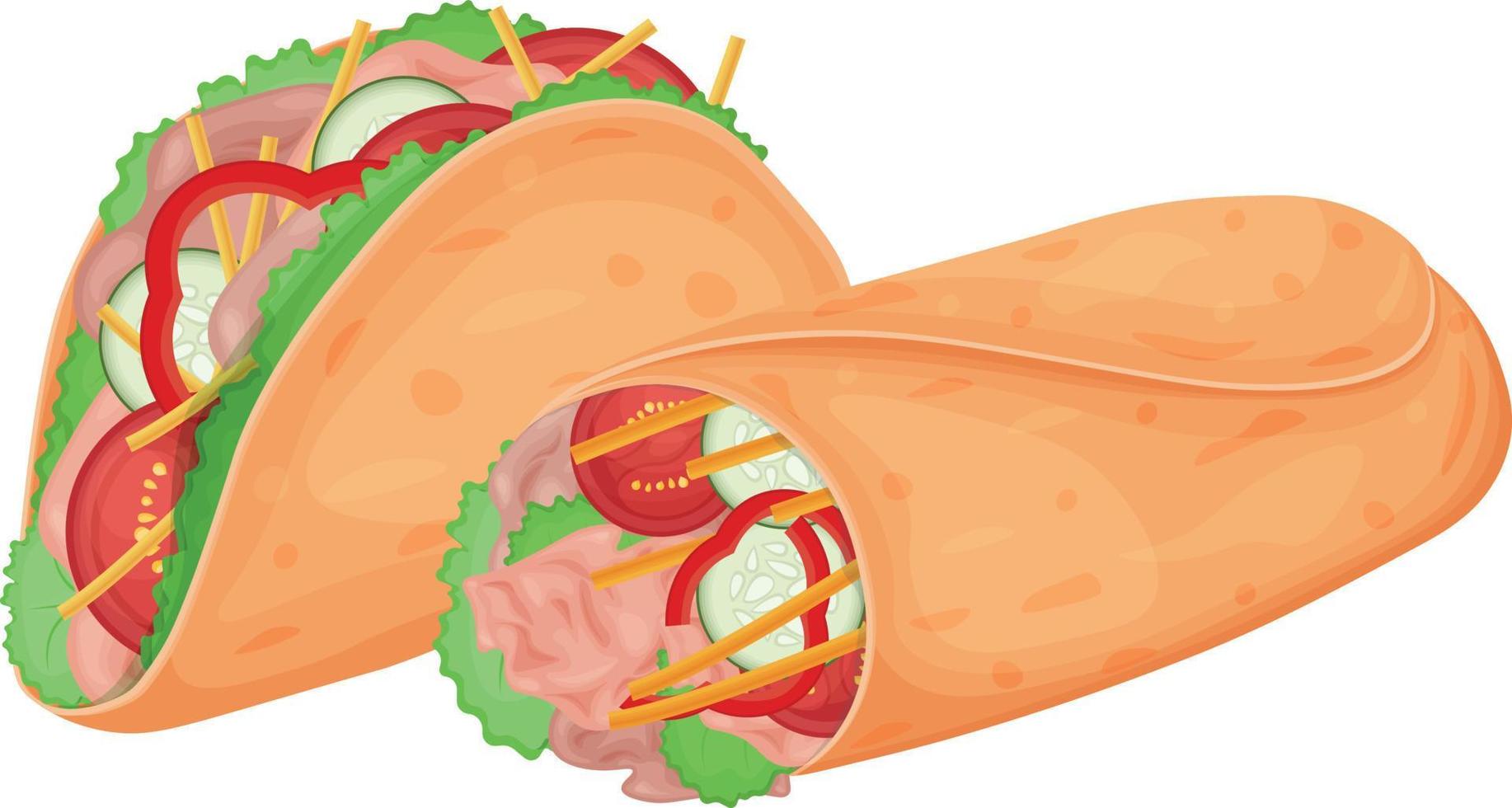 taco's en burrito's. Mexicaans keuken. burrito's en taco's.vector illustratie geïsoleerd Aan een wit achtergrond vector