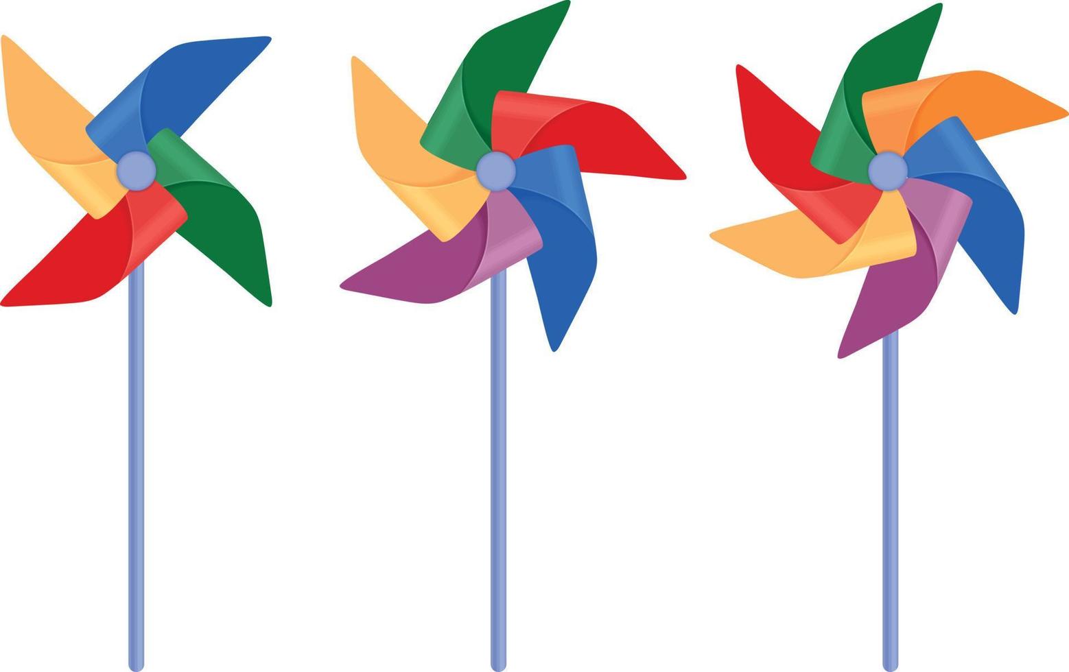 kinderen s speelgoed- windmolen set. een verzameling van kleurrijk windmolens voor kinderen. speelgoed, vector illustratie, geïsoleerd Aan een wit achtergrond