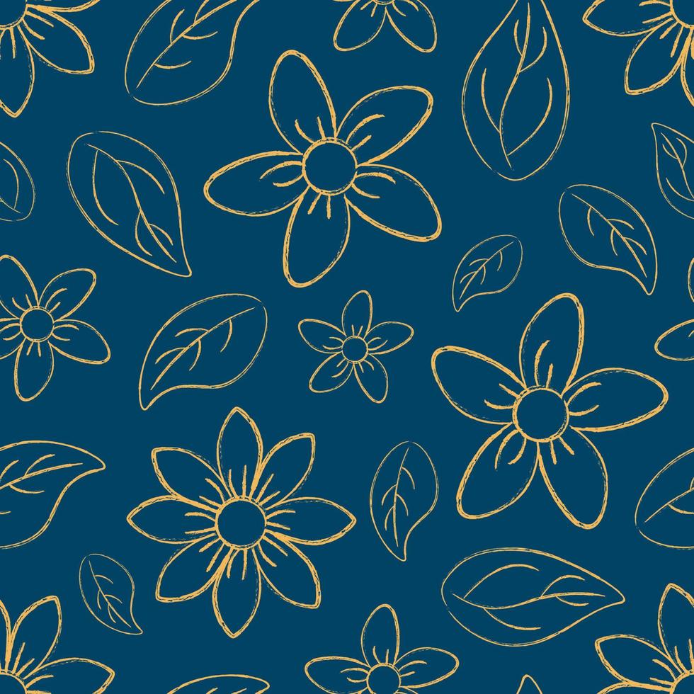 naadloos patroon van blauw kleur met de beeld van bloemen en bladeren getrokken door hand. een patroon getrokken in potlood. bloemen patroon voor afdrukken en geschenk inpakken. vector. vector