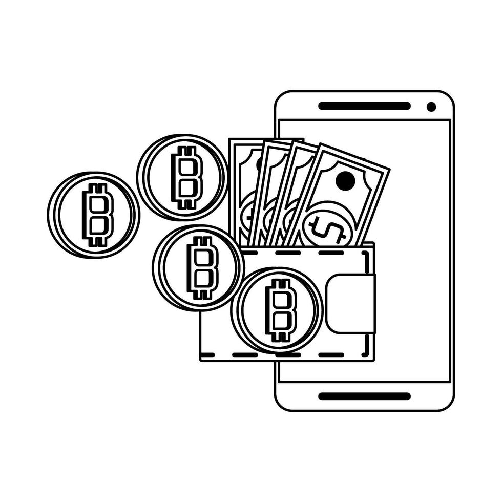 bitcoin cryptocurrency online betalingssymbolen in zwart en wit vector