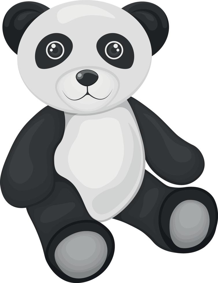 schattig panda speelgoed. een glimlachen panda beer is zittend Aan de verdieping . een gevuld panda. vector illustratie geïsoleerd Aan een wit achtergrond