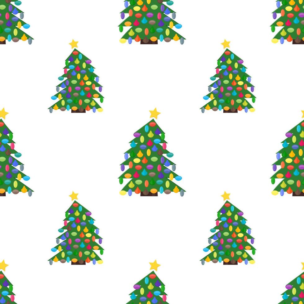 naadloos patroon met Kerstmis boom met Kerstmis ballen en een ster Aan de top. vector illustratie.