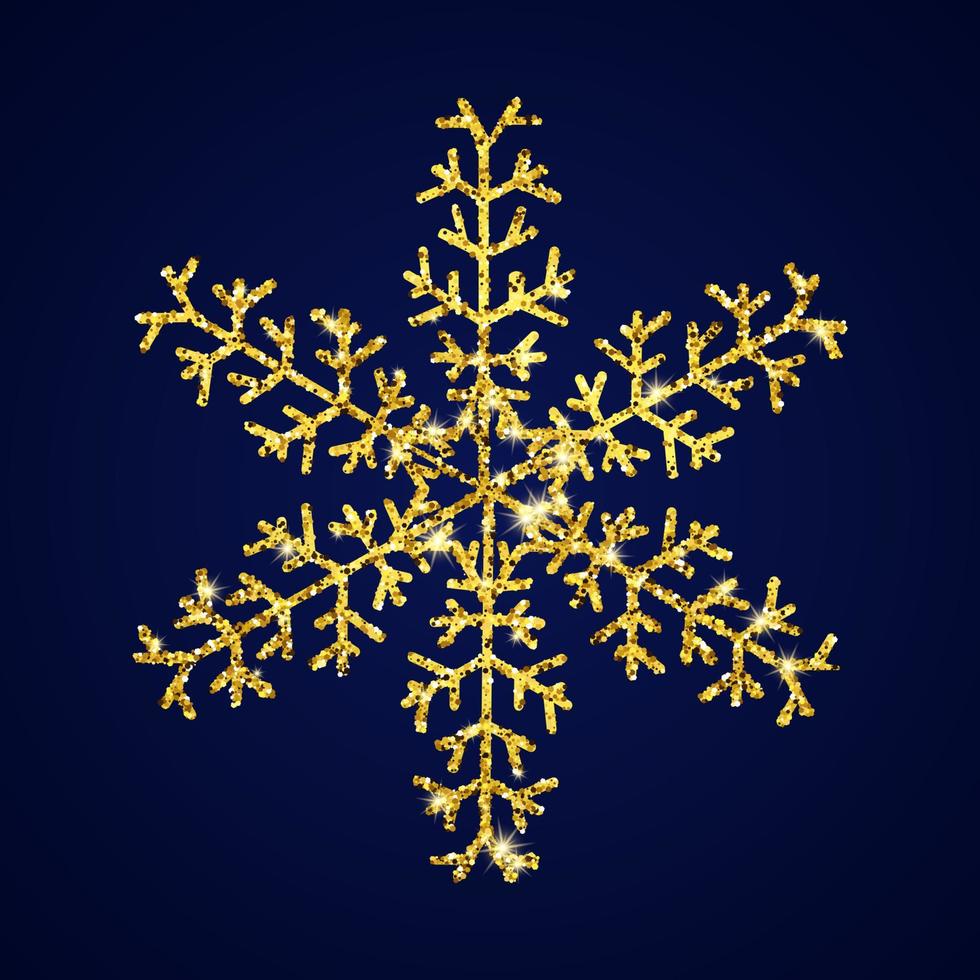 goud schitteren sneeuwvlok Aan donker blauw achtergrond. Kerstmis en nieuw jaar decoratie elementen. vector illustratie.