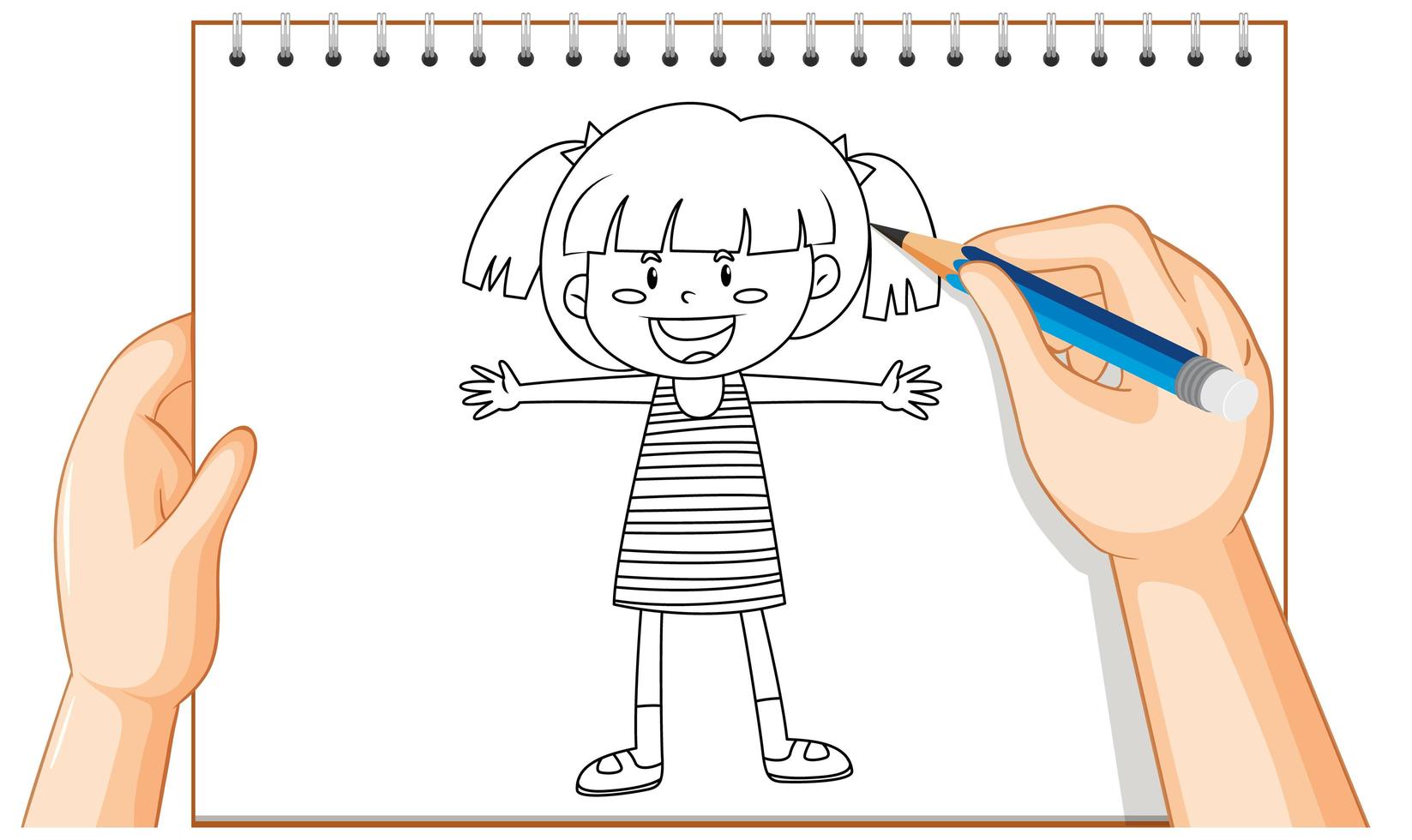 hand tekening van gelukkig meisje overzicht vector