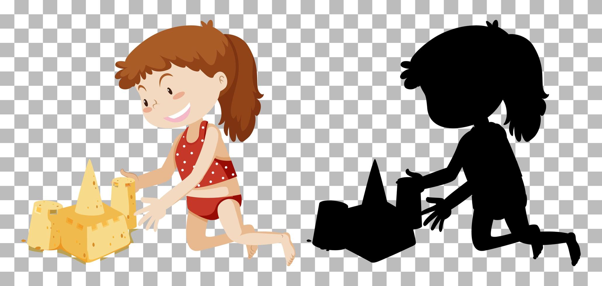 zomer stripfiguur op transparante achtergrond en zijn silhouet vector