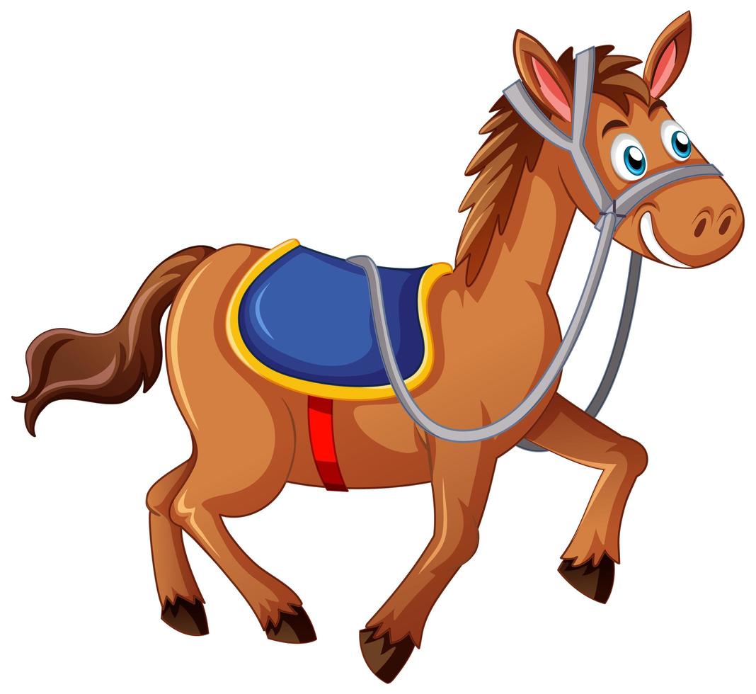 een paard met zadel stripfiguur op witte achtergrond vector